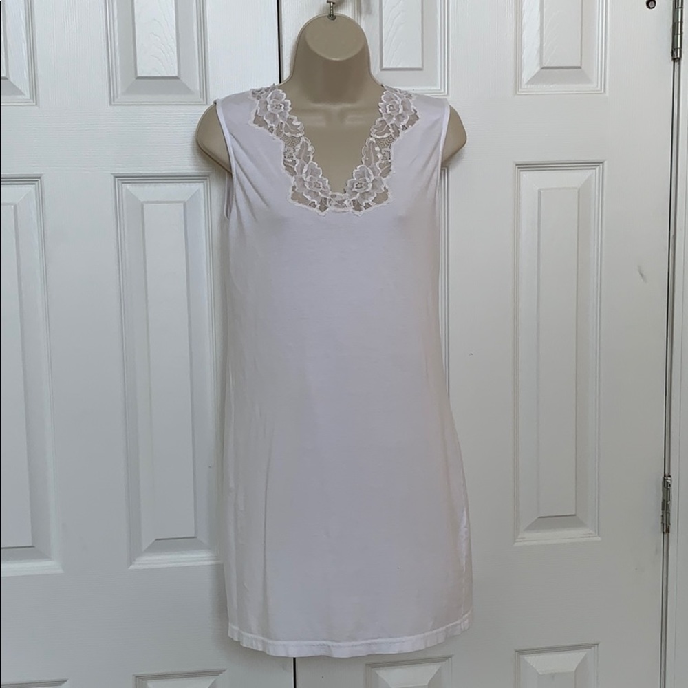 Pluto Pretty White Cotton Nightgown with Lace Neckline Detail